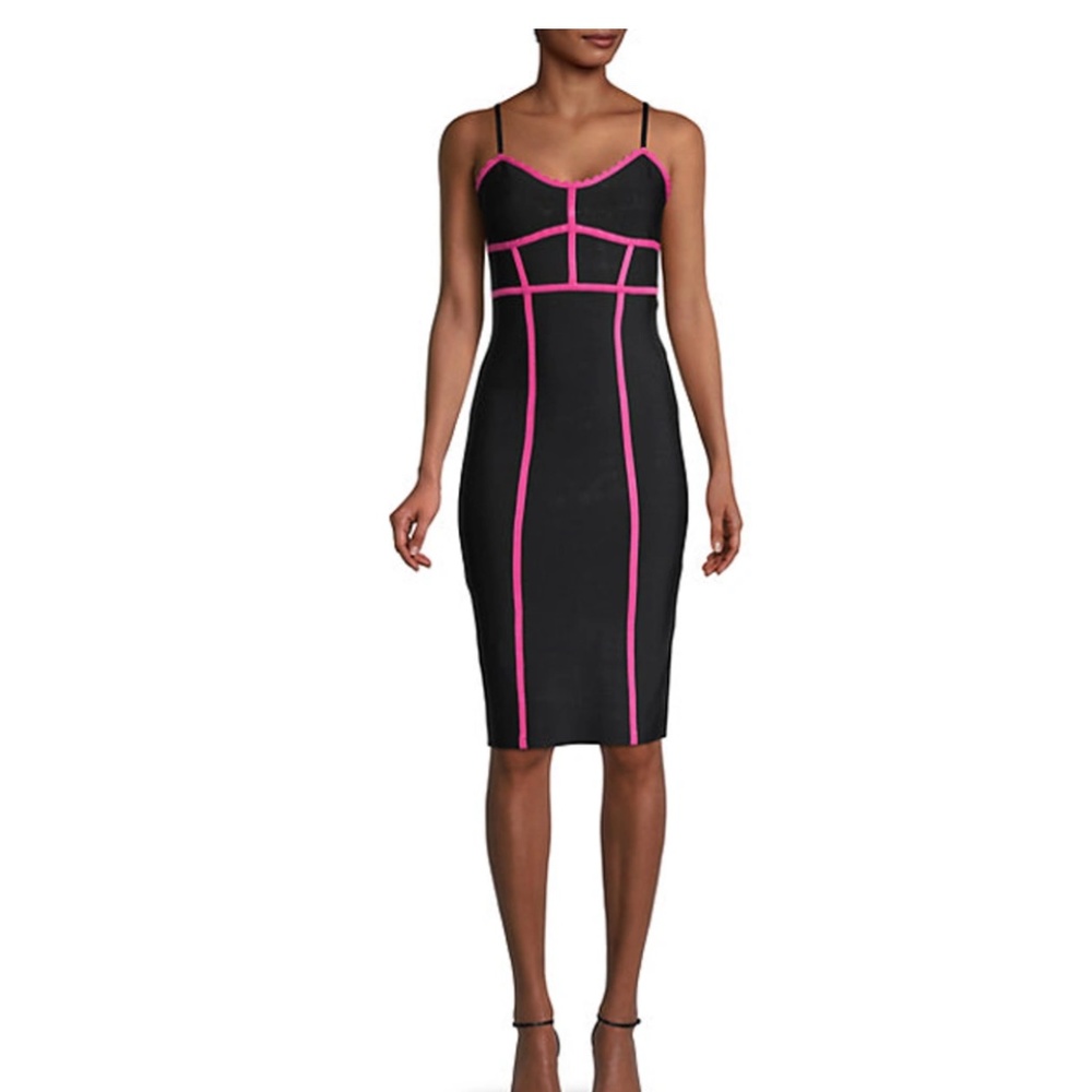 BCBG Strappy Bodycon Dress Black Pink L NWT